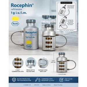 Vintage Roche Rocephin Pharma Promo Combination Cable Lock Medicine Vial Shape